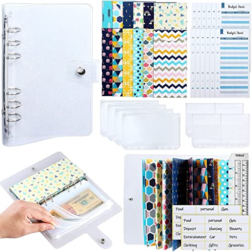 HBJWOV 34 Pcs Budget Binder Cash Envelope Planner System, with Money Envelopes,Expense Budget Sheets, PVC Storage Bags, Labels, Ruler(D)