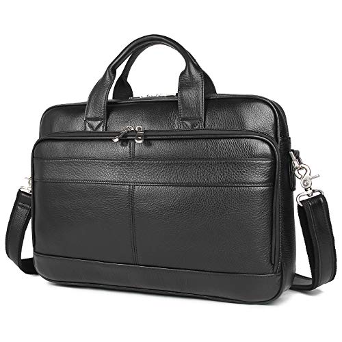 Augus Leather Briefcase for Men, 16 Inch, Black