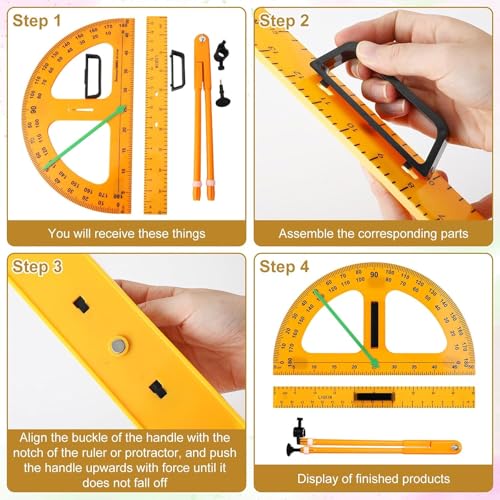EliteBloom Magnetic Geometry Tool Set - Math Ruler, Protractor, and Triangle Ruler for Classroom Learning, Easily Mounts to Blackboard,5pc