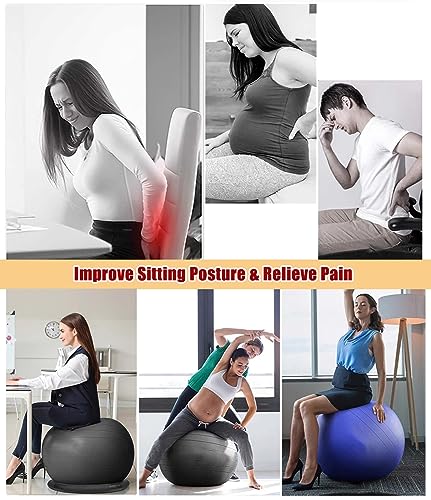 Acivirdde Stationary Exercise Ball Chair with a Round Base, Suitable for Office Use, Yoga, Fitness, and Balance Training, and Helps Relieve Back Pain. (Black 75cm(Height165)