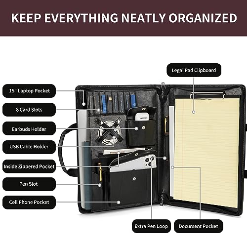 Geslun Personalized Vegan Leather Portfolio for 8.5 x 14 Pad and 15" Laptop
