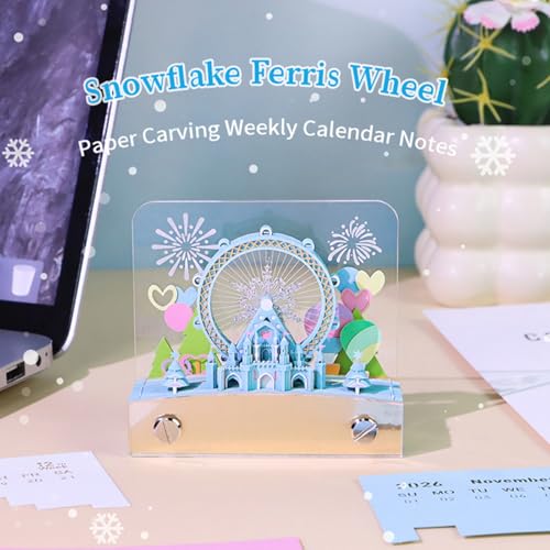 FDFDF 3D Desk Calendar,2026 Ferris Wheel 3D Paper Carving Desk Calendar with LED Light and Tear-Away Memo Pad