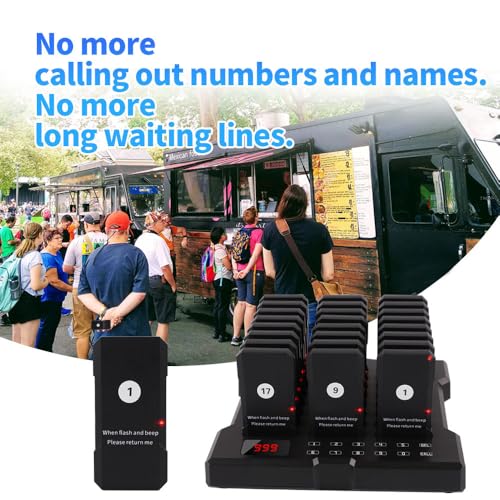 AGJ Restaurant Pager Wireless Calling System 24 Beepers Guest Customer Queue Pagers for Food Court Food Truck Church Nursery Clinic Coffee Shop with Buzzer Vibration Flash