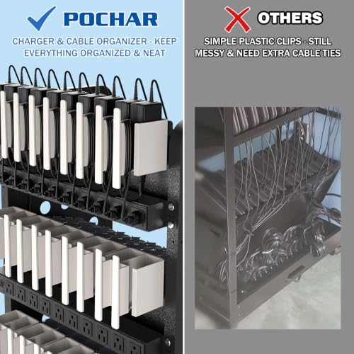 POCHAR 30 Devices Open Laptop Charging Cart for iPads, Tablets - Laptop & Tablet Storage Carts for Classroom, Office - Chromebook Charging Station Cart with Cable Management & Surge Protection