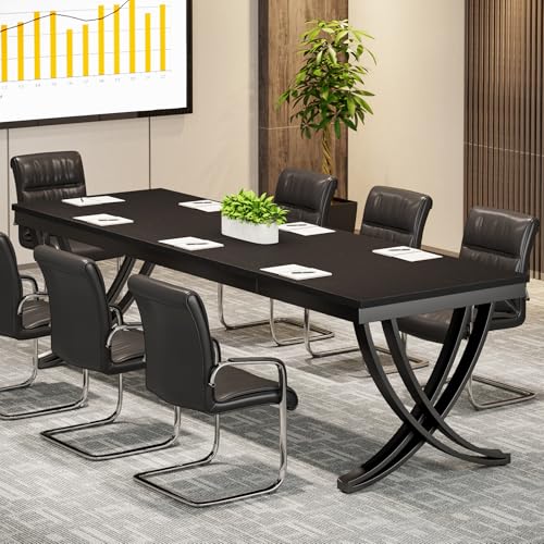 Tribesigns 6.5FT Conference Table for 6-8 People, 78 inch Long Rectangular Seminar Table with Strong Metal Frame, Business Furniture Boardroom Desk for Office Meeting Conference Room (1PC, Black)
