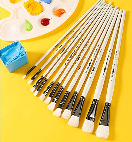 HBJWOV Wooden Handle Long Tail Oil Paint Brushes Painting Pen DIY Art Supplies Watercolor Brush 6Pcs Art Stationery Wolf Hair