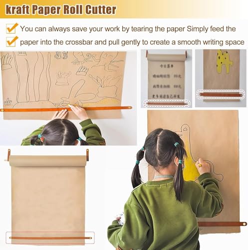 LNNW Kraft Paper Dispenser Butcher Paper Holder Wall Mounted-Kraft Paper Dispenser, Hanging Paper Roll with Cutter for Family DIY Room Office Decorative Message Boards for Wall(64cm/25.2in Wide)