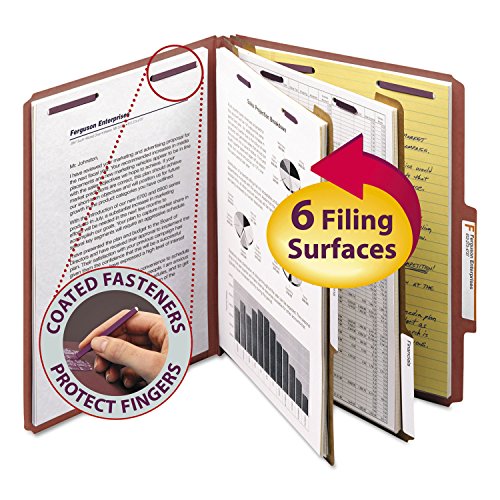 Smead 14075 Pressboard Classification Folders Self Tab Letter Six-Section Red 10/Box