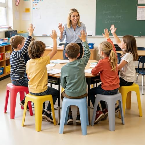 6 Pack Stackable Classroom Stools, 18 Inch Plastic Nesting Stools, Portable Backless Classroom Stool Backless Chairs for Home Party, Office, School, Students, Adults, Dining Room, Living Room 6pcs