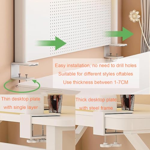 RNQZ Clamp on Desk Organizer Shelf, Desktop Organizer, Desk Extender Pegboard Workstation, 2-Tier Shelving Unit with Pegboard for Table Accessories, Gaming Devices,White,80cm/31.4in