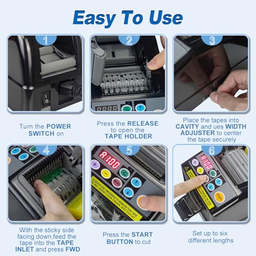 Ribbon Cutting Machine, Electric Tape Cutting Machine, Advanced 999mm Cut Length Cutting 6-60mm Width, Automatic Tape Dispenser for Office, Shipping, Businesses, Home Use, Restaurants