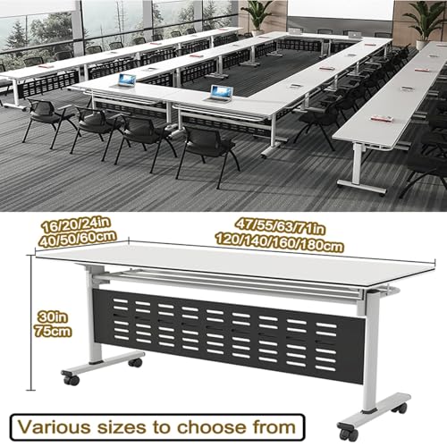 Conference Room Table 1/2/4/6/8 Pack Folding Conference Table, Office Training Room Table with Silent Wheels, Modern Meeting Table for Office ClassroomFlip Top Rolling Seminar Meeting(1pack,47x24x30in