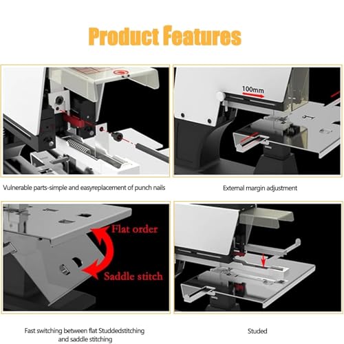 GAZOGJ Electric Stapler, Flat Saddle Binder Stitcher Equipped With1~9 Levels Binding Pressure Knob, Foot Pedal Switch, Binding Thickness 30 Sheets, 100 Mm Nailing Depth for