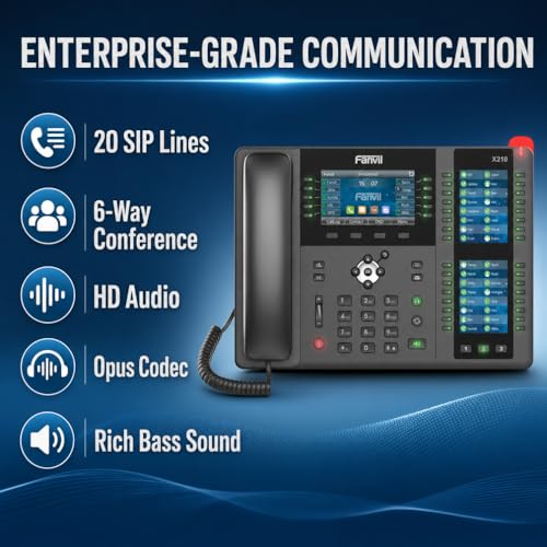 Fanvil X210-V2 Enterprise IP Phone for Receptionist, 20 SIP Lines with 106 Programmable DSS Keys, Wi-Fi Ready & Bluetooth 4.2, 4.3” Color Display with Dual Side Screens, PoE & Gigabit Ethernet
