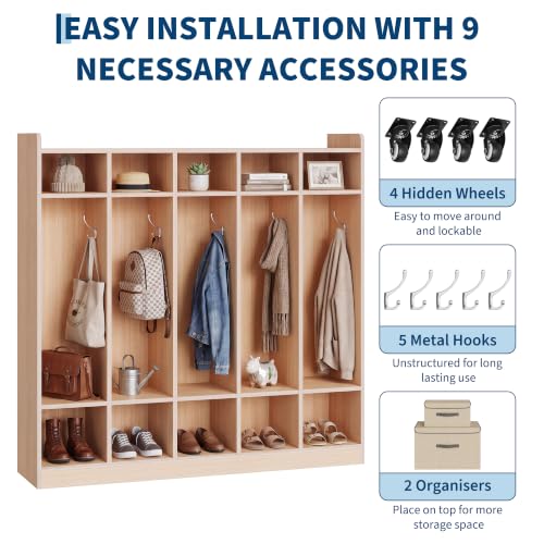 Garvee 5-Section Classroom Coat Locker, Daycare Cubbies