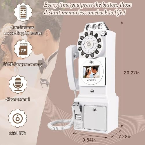 GTANND Retro Video Audio Guest Book,Video Audio Guest Book Wedding Phone,1080p Hd Video Phone Guestbook,Record Beautiful Moments,for Wedding/Parties/Ceremonies White-32G