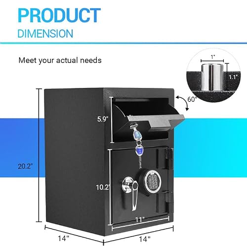 Greenvelly 80LBS Depository Safe with Drop Slot, 2.6 Cub Anti-Theft Cash Drop Safe with Electronic Lock for Home,Office,Hotel (2 Keys)