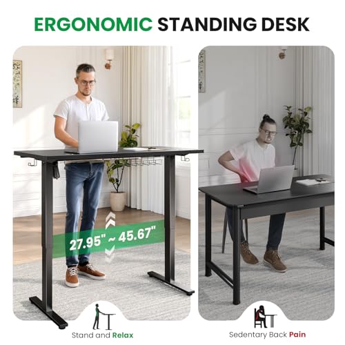 DeskShow Black 47x24 in Electric Standing Desk, 0.8 Inch Thick Tabletop