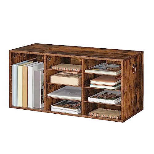 HOOBRO Countertop Mail Sorter Organizer, Wooden Literature Organizer, Student Mailbox for Classroom, Desktop Bill Organizer for Office Home School, 12 Compartments Rustic Brown FG43WF01