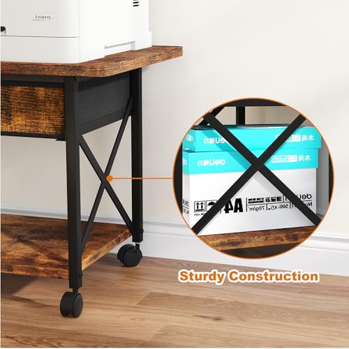 EasyCom Large Printer Stand with Fabric Storage Drawer and Locking Wheels
