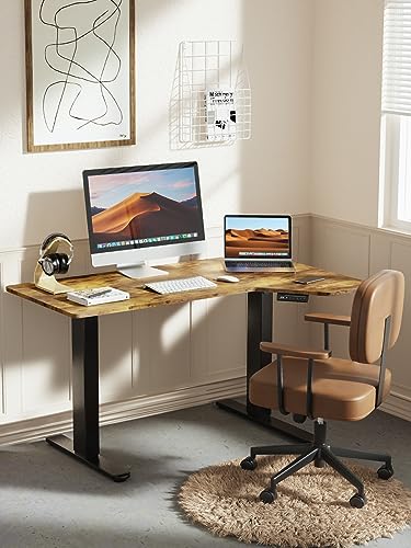Marsail L Shaped Electric Standing Desk, 55x34 Inch Desk Adjustable Height with Headphone Hook, Large Computer Sit Stand for Home Office Sturdy Writing Workstation, Rustic (MSEDS2B1)