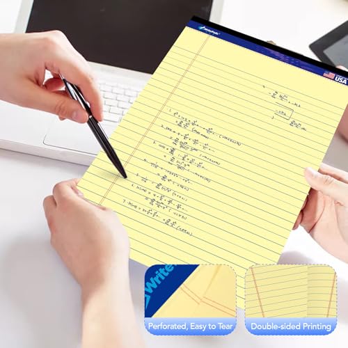 WritePads Legal note pads 8.5"x14" Legal Pads,Wide Ruled,Canary Paper,12 Pack,50 Sheets Per Writing Pad,Micro perforated Writing Pad,BL-LCY50W-12PAD