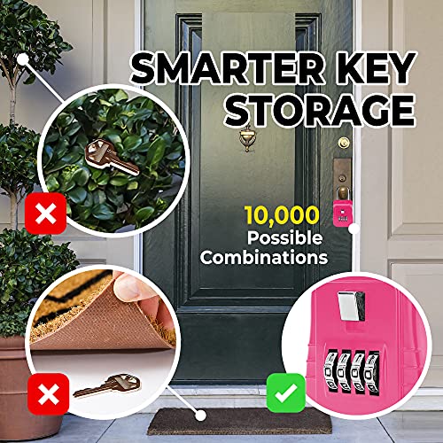 Lion Locks 1500 Key Lock Box with Code, Lockbox for Keys Outdoor, Realtor Lock Box for Short-Term Rentals, Holds 5 Keys (6 Pack, Pink)