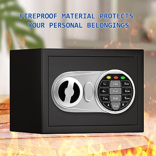 SamYerSafe Digital Safe Box with Sensor Light, Electronic Keypad, Steel Construction, Hidden Safe for Home, Wall or Cabinet Anchoring Design (Black)