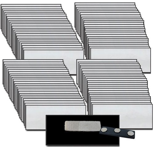Name Tags/Badges with Super Strong Magnetic Fasteners UNATTACHED - 100 Pack Kit Includes Crystal Clear Gloss Printable Labels - Plastic Name Tags with Beveled Edges 1.25 x 3 Inch Size