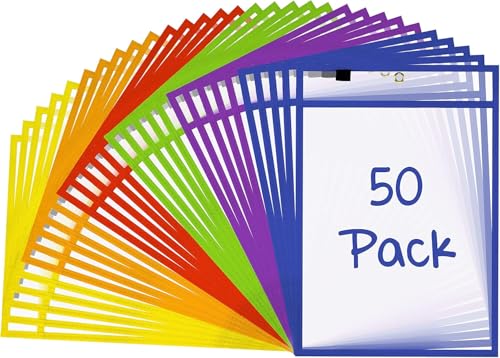 SCRIBBLEDO Dry Erase Pockets 50 Pack Assorted Colors Reusable Sleeves