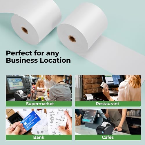MUNBYN Thermal Paper 3 1/8 x 230ft, 50 Rolls Receipt Paper Work for Star Micronics TSP100 TSP143 Epson 80mm Receipt Printer Square POS Register, 80mm Thermal Receipt Papers, BPA Free, Plus Version