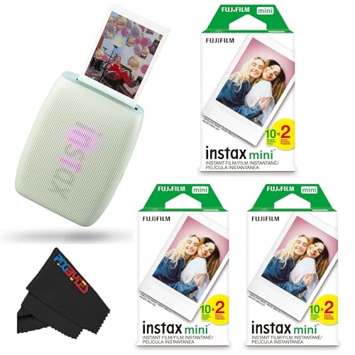 Fujifilm Instax Mini Link 3 Smartphone Printer with Instax Mini Films and Free Bonus Microfiber Cleaning Cloth... (Sage Green, 3 x Twin Pack (60 Sheets))
