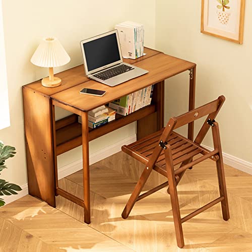 ALEEIK Modern Folding Computer Desk, Walnut Bamboo, 31 Inch, Space Saving, 1 Shelf