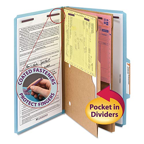 SMEAD Top Tab Classification Folder - Legal Size, Bright Red, Modern Style, 2 Pocket Dividers, 2 Sheets Capacity