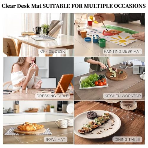 Transparent 24 x 42 inch Office Desk Blotter Mat Clear Plastic Table Protector Cover Pad PVC Topper Surface Proection Mat Pad Anti Scratch Table Mat Glass End Table Protector Waterproof Easy Clean