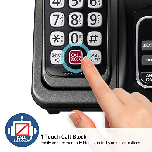 Panasonic Cordless Phone with Answering Machine, Advanced Call Block, Bilingual Caller ID and High-Contrast Display, Expandable System with 3 Handset Cordless Telephones - KX-TGD833M (Metallic Black)
