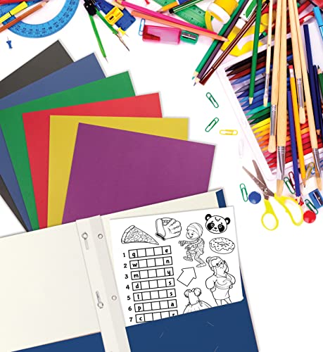 Better Office Products Letter Size Paper Portfolios with Prongs, Case of 50, Assorted Primary Colors, with Fasteners (2 Pocket Paper Folders with Brads)