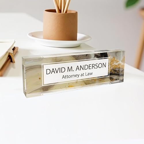 Desk Name Plate | Custom Office Decor Nameplate Sign | Personalized Gift | Gold Marble | Women Decor | ARTSWAVE