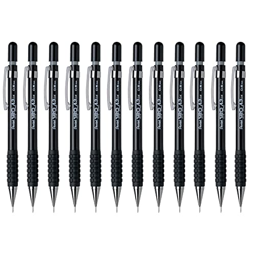 Pentel Sensi-Grip Automatic Pencil, 0.5mm, Black Barrel, Box of 12 (A315A)