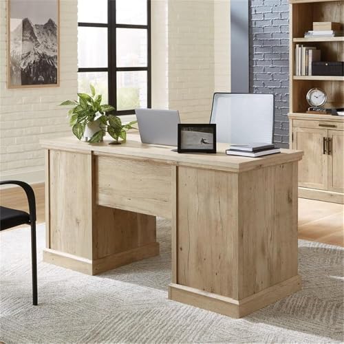 Pemberly Row 60" Engineered Wood Knee Space Credenza Desk, Prime Oak Finish, Sturdy Office Storage Desk with Melamine Top, Locking Drawers, Cord Management System, Finished for Versatile Placement
