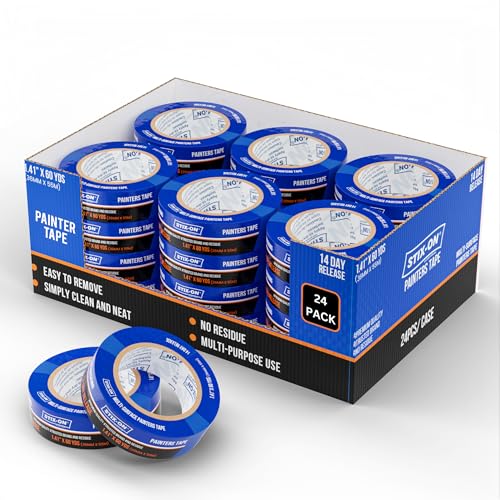 STIX-ON Painters Tape 1.5 inch Wide, 24 Roll Painting Tape, Blue Masking Tape for Painting Walls, DIY, Surface-Safe & Residue-Free, Edge Paint, 1.41 Inch X 60 Yards X 24 Rolls, Bulk