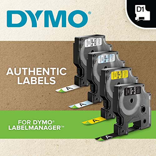 DYMO High-Performance Permanent Self-Adhesive D1 Polyester Tape for Label Makers, 1/2-inch, White Print on Black, 23-Foot Cartridge, (45021)