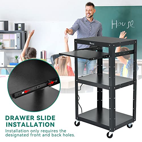 YITAHOME Metal AV Cart with Adjustable Shelves & Keyboard Tray Black