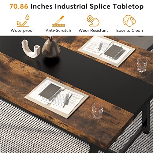 Tribesigns 6FT Rectangle Conference Table, 70.87L x 33.46W x 29.92H Inches Meeting Table for Conference Room, Wood Office Executive Desk with Strong Metal Frame for 6 People, Brown