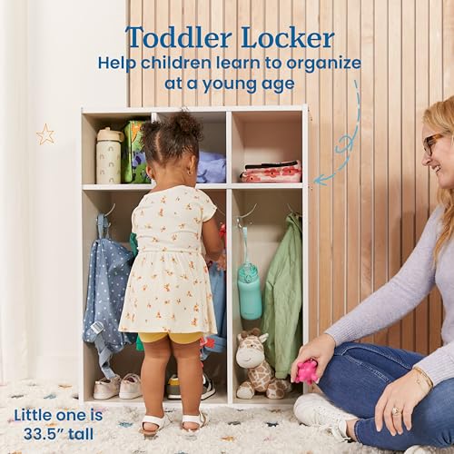 ECR4Kids Streamline 3-Section Toddler Coat Locker with Cubby Storage, Kids Furniture, White Wash