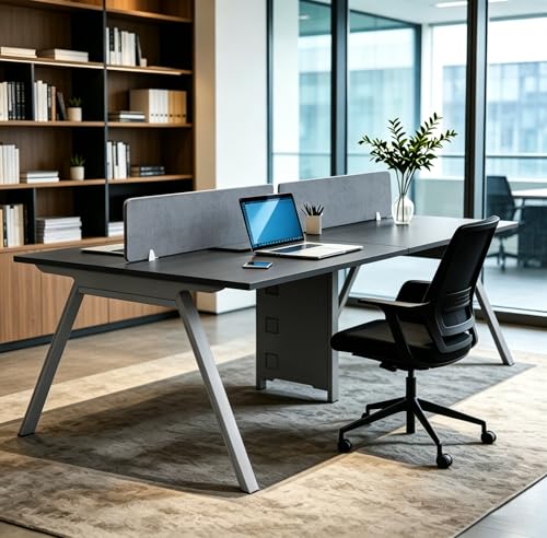 Office Cubicle Desk,4-Person Office Cubicle Workstation,Large Computer Desk with Privacy Panels & Cable Management,Offices Commercial Workspace (Deep Space Gray, 94.4IN, Barrier workstation table)