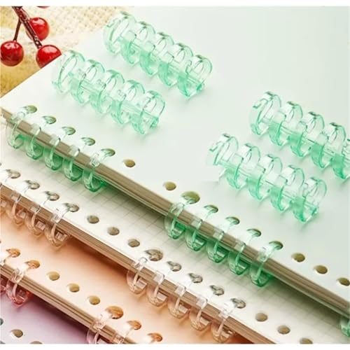 Plastic Binder Rings 350pcs 5-Hole Transparent Plastic Ring Clips - Loose Leaf Notebook Binding Strips for Notebook Diary(Pink)