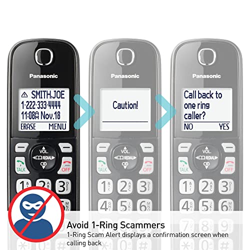 Panasonic Cordless Phone with Answering Machine, Advanced Call Block, Bilingual Caller ID and High-Contrast Display, Expandable System with 3 Handset Cordless Telephones - KX-TGD833M (Metallic Black)