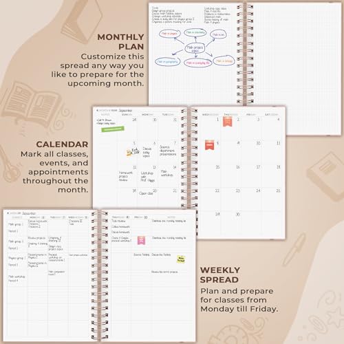 Clever Fox Teacher Planner Spiral, Undated Gradebook Homeschool Rose Gold