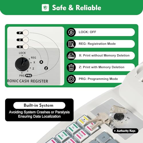 Cash Register, 47keys Electronic Cash Register with LED Display and Thermal Print Head, Tabletop Cash Register Safe Cash Register Drawer Receipt Printer Cash Register for Small Businesses Retailer